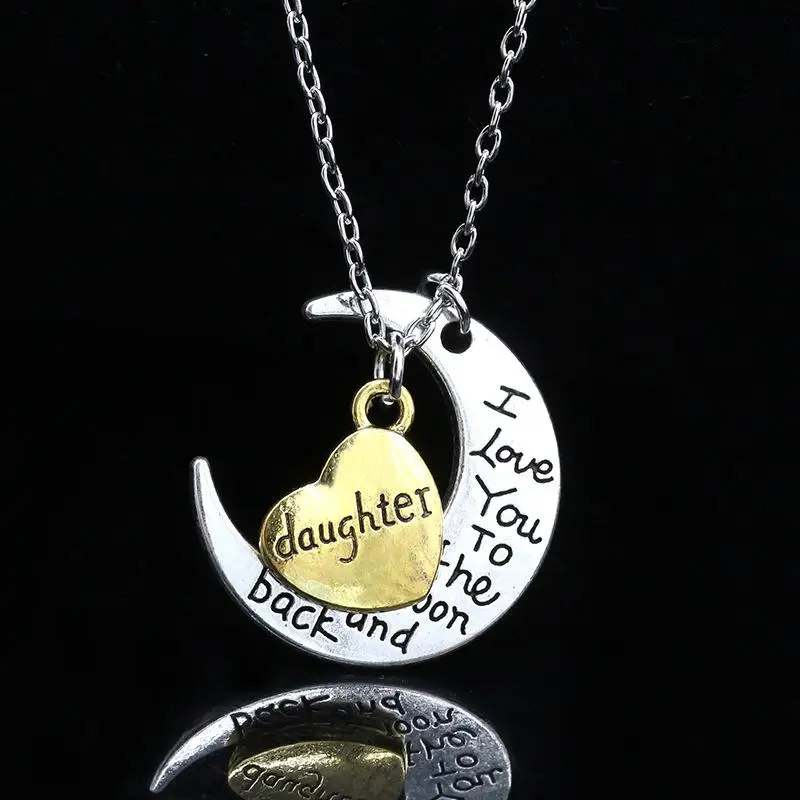 Ожерелье с надписью «Moon Heart», английское алфавит, семейная подвеска, ожерелье для семьи, мамы, папы, солнца, дочери, сестры, мамы, дедушки, тети - Окраска металла: 2426 daughter