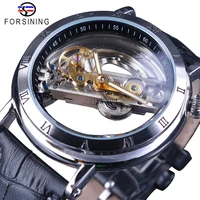 forsining minimalist design double side transparent men business crown head skeleton mens watch top brand luxury automatic watch