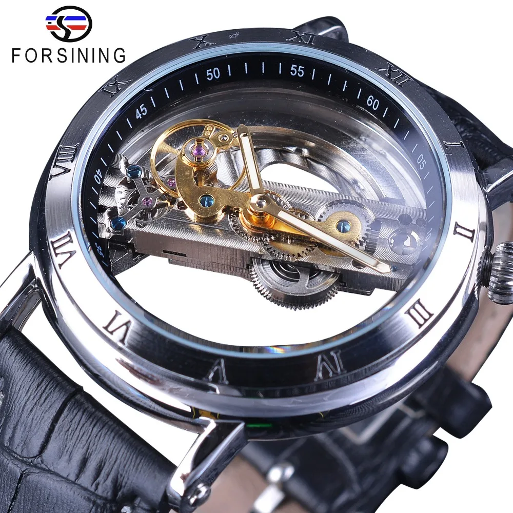 Мужские часы Forsining деловые с двойным прозрачным ремешком и скелетом|watch top|watch top