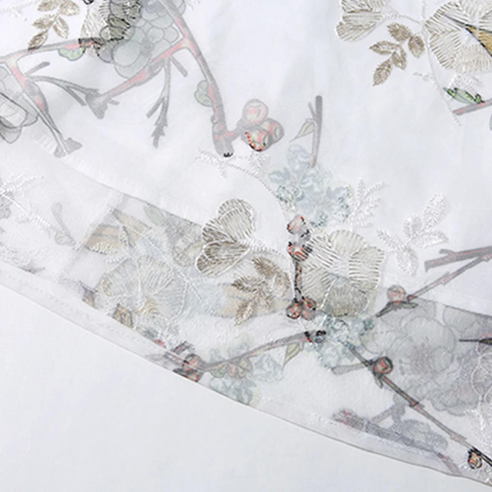 

Summer New Woman Embroidery Dress Thin Mesh Elegant A-ilne Dresses Woman O-neck Ladies Floral Embroidered Mid Dress for Woman
