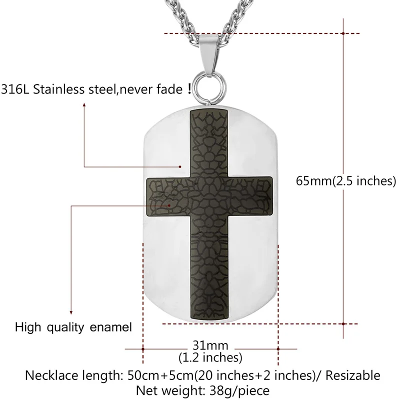 U7 Мужской Крест Подвеска Ожерелье Из Нержавеющей Стали Эмали Кулон С Цепочкой