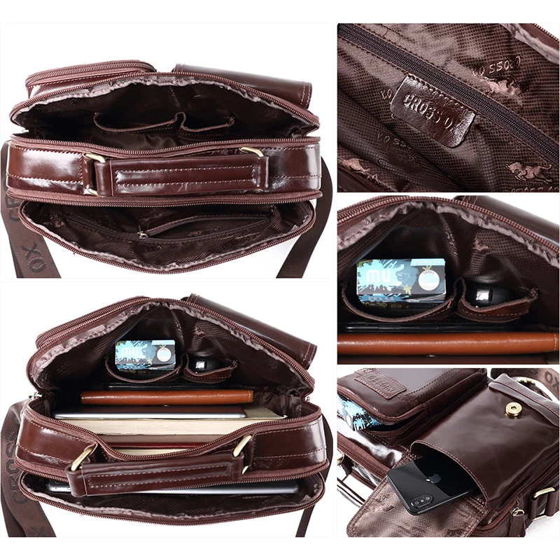 CROSS OX New Arrival Men Handbag Genuine Leather Shoulder Bag Casual Style Oil Wax Cow Functional Satchels SL426M |