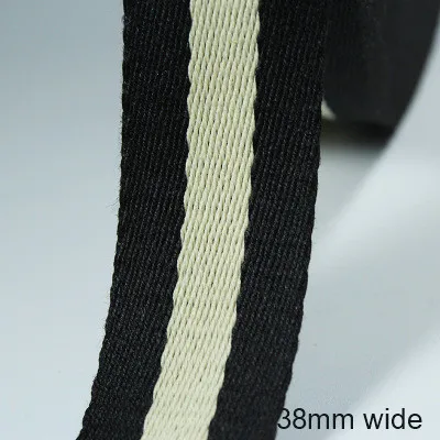black beige 38mm 2 ярда 32 мм 38 мм 1," широкий хлопок тесьма Черный Бежевый Черный Красный Полосатый полиэстер хлопок лента саржевая сумка - Цвет: black beige 38mm