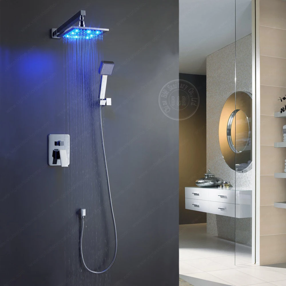 

BECOLA high quality LED shower set Pressurized sprinkler suit shower Square head Hot shower set