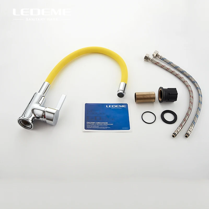LEDEME желтый смеситель для кухонной раковины латунный резиновый поворотный