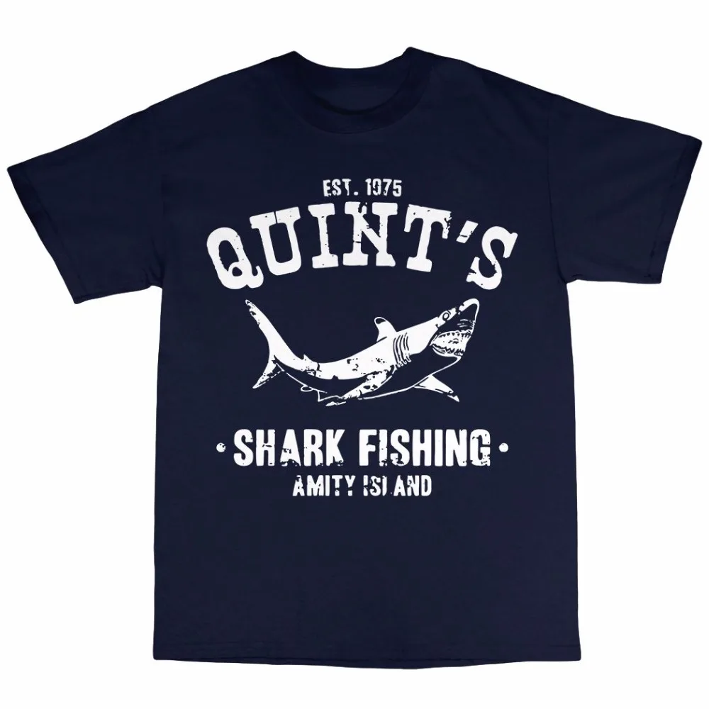 Новая футболка 8 цветов с круглым вырезом Quint's Shark Fisher из 100% хлопка логотипом Amity