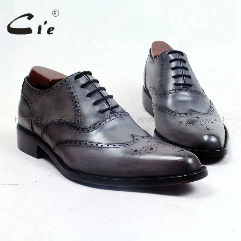 Cie с острым носком полные броги медальон Оксфорд патиной серый 100% из натуральной