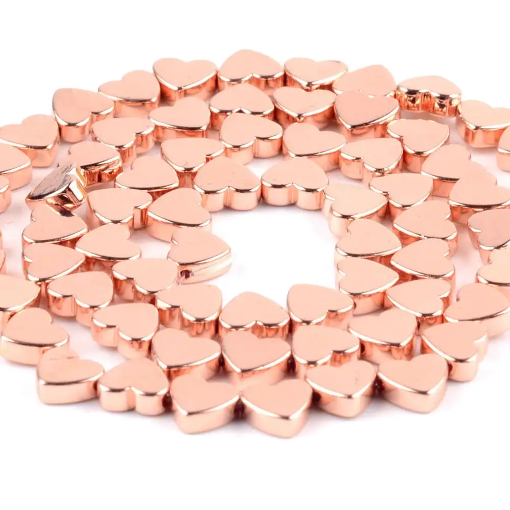 6x5mm 18K Rose Gold Натуральный розовый золотой черный гематит камень бусины аксессуары 4 мм-10 мм Сердце Круглый Шарм бусины для самостоятельного изготовления ювелирных изделий Браслеты 15" - Цвет: 6x5mm 18K Rose Gold
