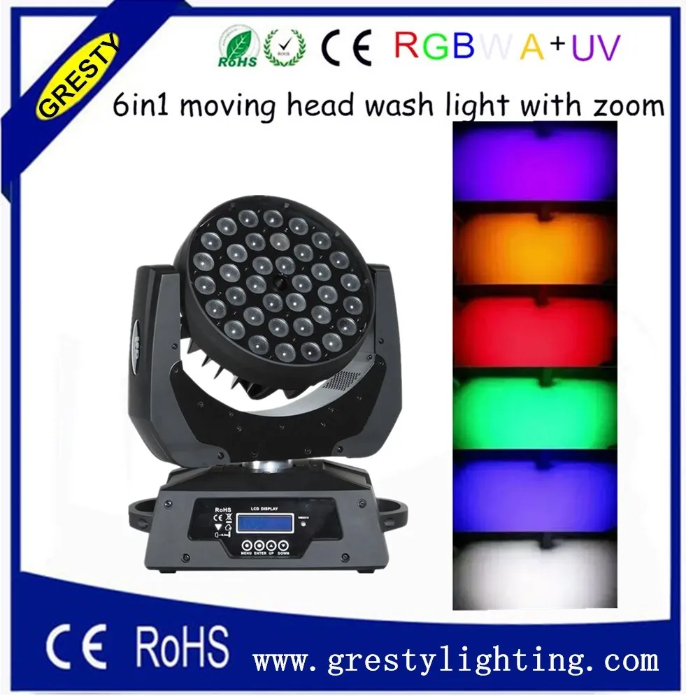 Светодиодная Вращающаяся головка rgbwa uv 6 в 1 led Подвижная головка/зум 36x10 Вт 4