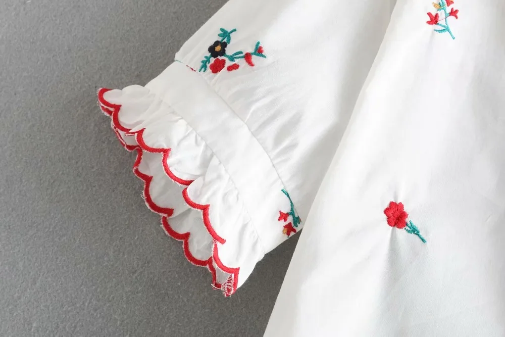 Новинка Женская милая Цветочная вышивка с v образным вырезом Повседневная блуза