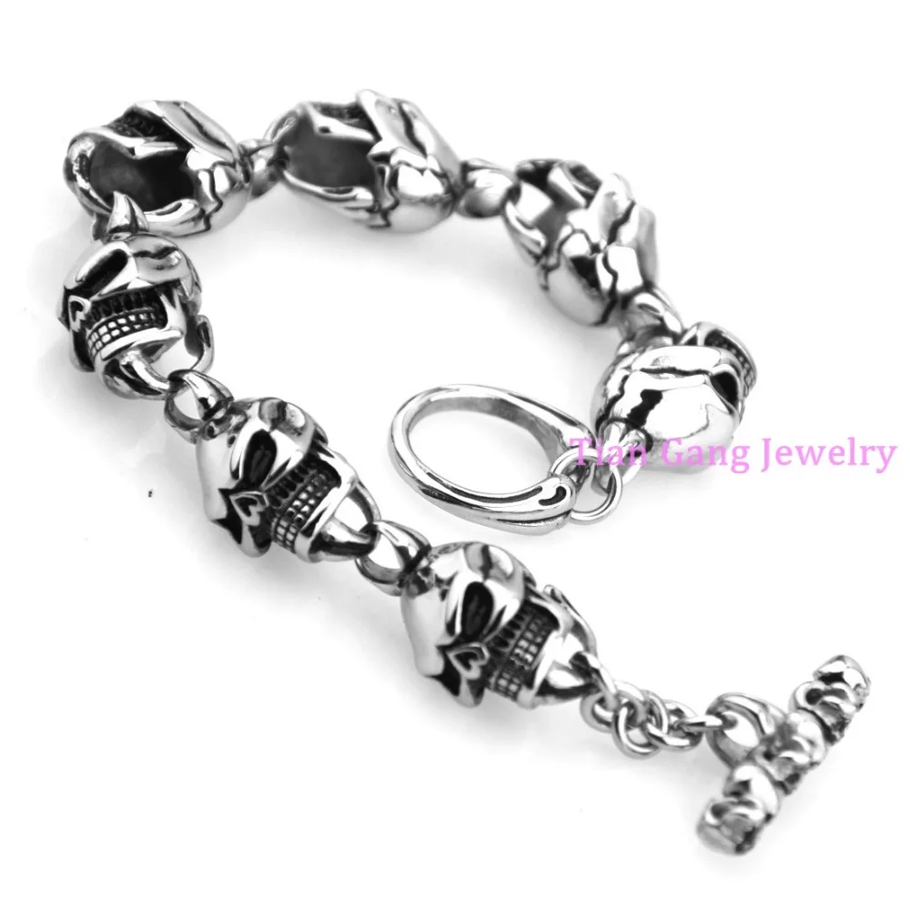 Панк Серебряный цвет/Золотой Цвет Череп ссылка браслет цепочка на руку литье 316L