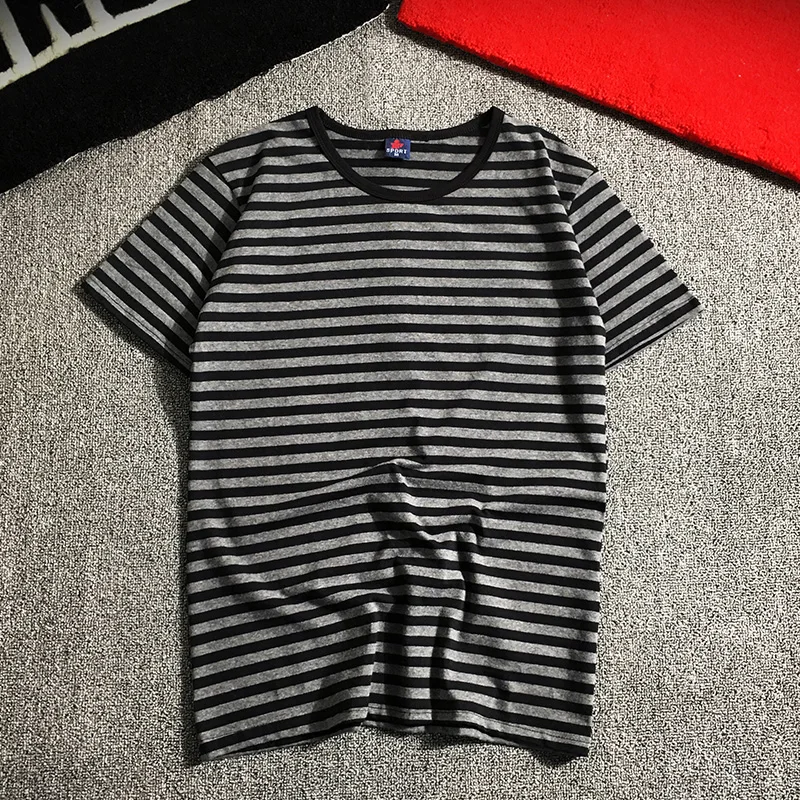 Лето 95 хлопок 5 спандекс многоцветная короткими рукавами футболка мужская stripes8008
