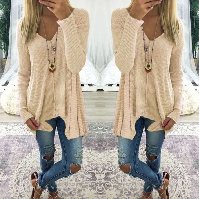 Женский трикотажный свитер с вырезами на плечах v-образным вырезом и длинными