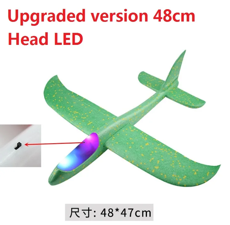LED Green 48cm Большой хорошее качество 48 см светодиодный ручной запуск метательный самолет планерный самолет инерционная пена EPP игрушка детская модель самолета для отдыха на открытом воздухе - Цвет: LED Green 48cm
