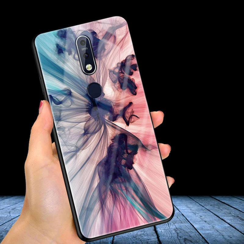 Чехол для Nokia 7 1 пластиковый стеклянный чехол телефона из поликарбоната черный