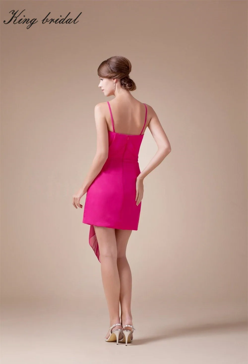 2017 Фуксия Шифон Бретельках Оборками Короткие Рукавов Платья Невесты Простой