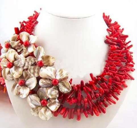 

Free Shipping>>>Flower!!natural coral&shell pearl necklace/earring set
