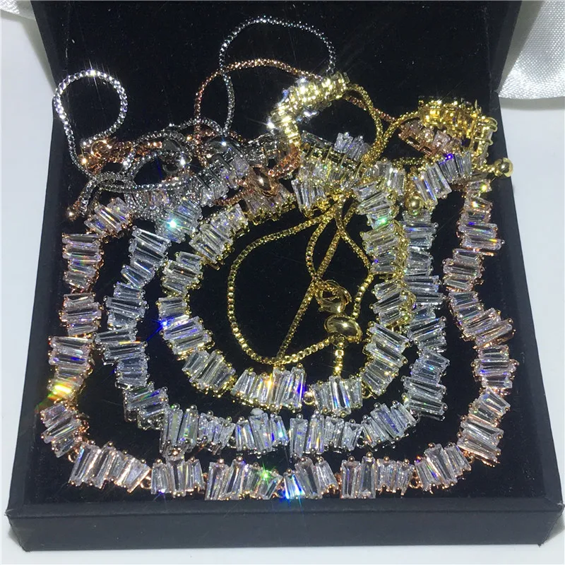 Женское Ожерелье в виде багет с золотым наполнителем из фианита Ааааа 3 вида