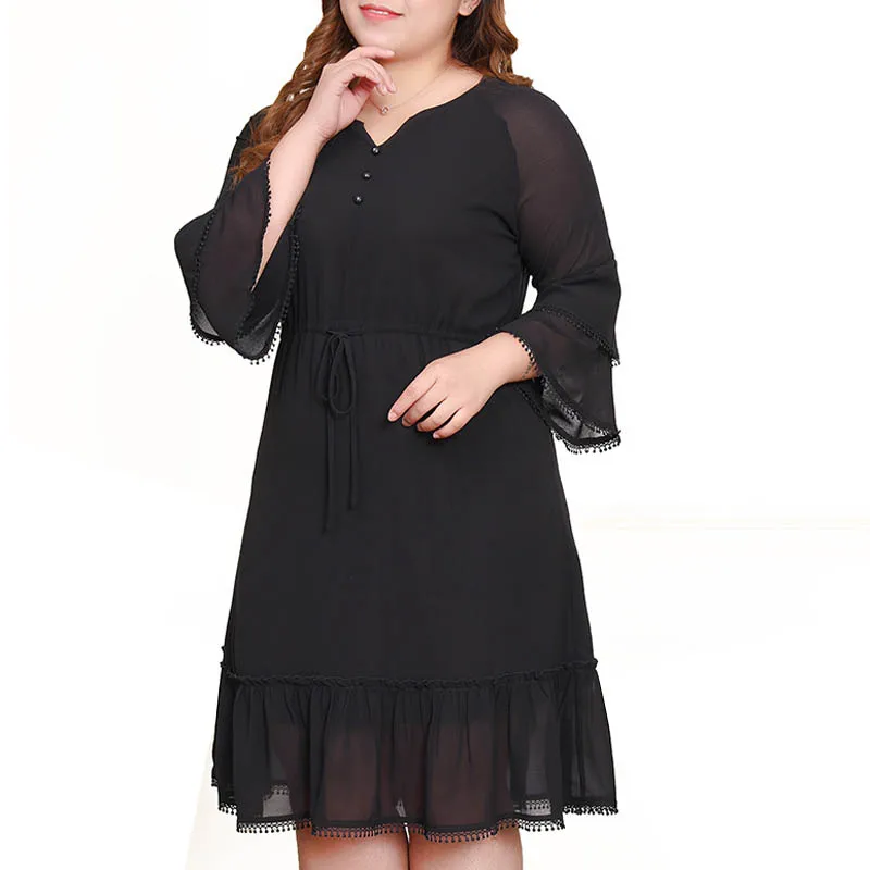 Весенне-летнее женское платье 5XL 6XL 7XL 8XL 9XL 10XL Плюс Размер Бюст 147 см свободное платье большого размера черный цвет