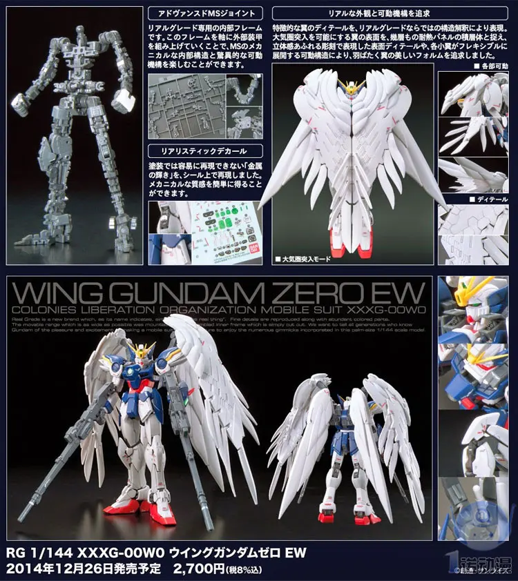 Japaness Bandai Gundam Модель RG 1/144 крыло ноль Гундам EW Justice Freedom 00 Destiny Armor Unchained мобильный костюм детские игрушки