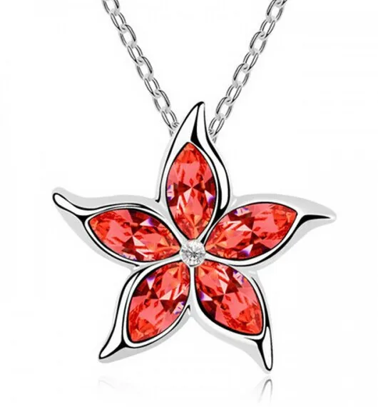 Wholesale starfish white zircon chain Austrian CRYSTAL pendant necklace Jewelry free shipping 10 colors available |
