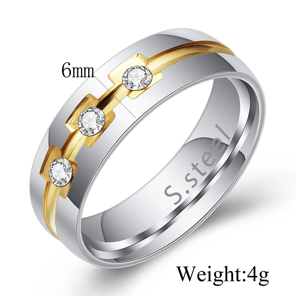 VQYSKO Bling CZ Обручальные кольца для женщин 6 мм женское из нержавеющей стали Aliance Anel любовные подарки