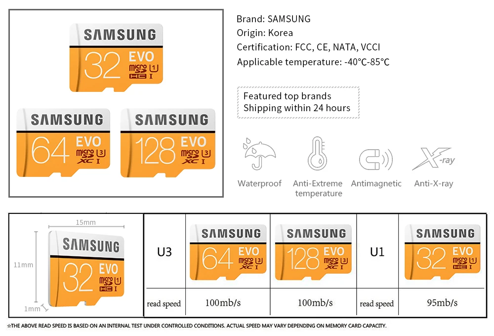 Карта памяти SAMSUNG EVO 16 ГБ 32 ГБ SDHC 64 Гб 128 ГБ SDXC TF флэш-карта Micro SD карты UHS-I класс 10 C10 U3 для смартфонов