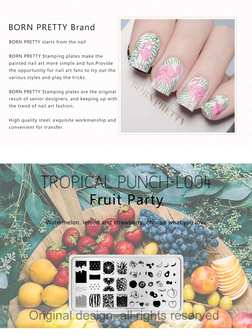 BORN PRETTY Fruit серии прямоугольные штамповочные пластины лимон арбуз изображение ногтей штамп трафарет тропический удар L004