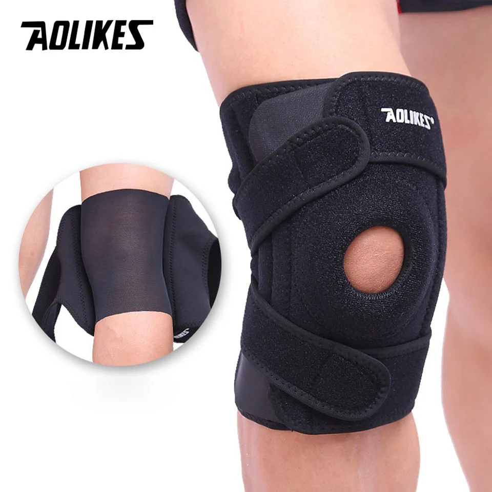 

AOLIKES 1PCS Adjustable Elastic Knee Support Brace Patella Knee Pads Hole Sports Knee Protector Kneepad ginocchiere