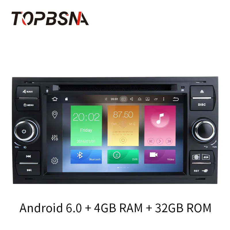 Автомобильный dvd плеер TOPBSNA Android 6 0 для Ford/Mondeo/Focus/Transit/C MAX/S MAX/Fiesta GPS навигация 2 Din