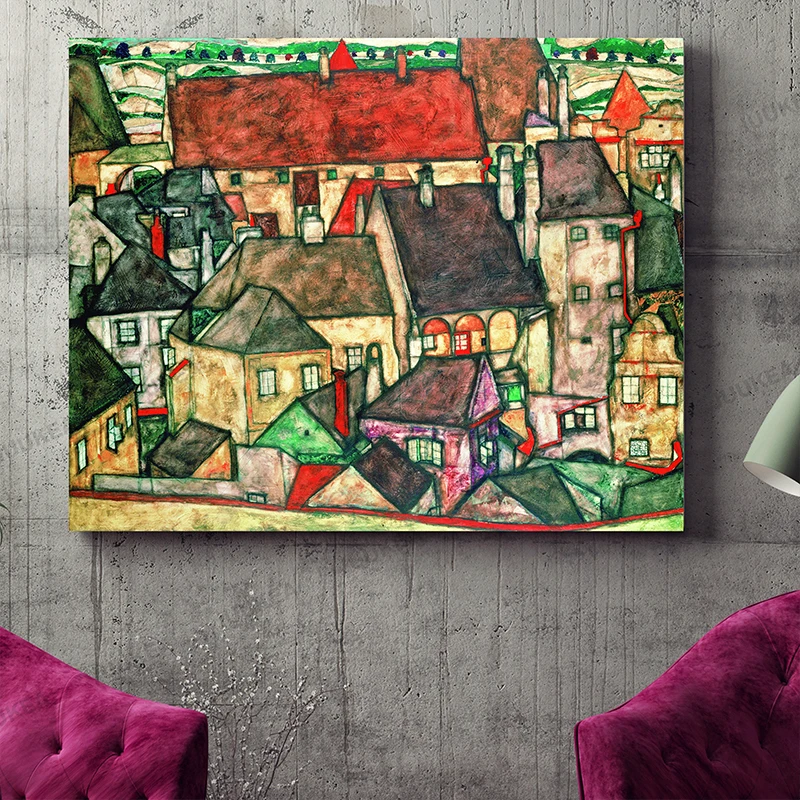 Художники Эгон Шиле Вене желтый городской пейзаж живопись маслом Печать на