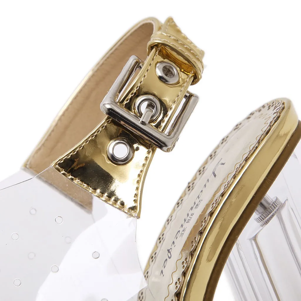 Женские прозрачные сандалии с открытым носком и пряжкой на толстой подошве