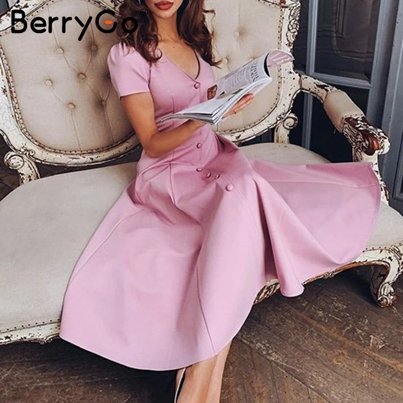 BerryGo Элегантное летнее белое платье женское Винтажное с коротким рукавом на