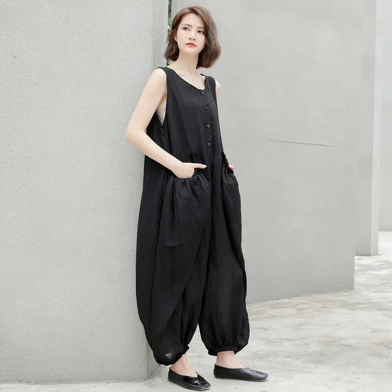 

Women Jumpsuits Sleeveless Jumpsuit Summer Loose Bloomers Large Size Fat Mm Personality Beam Trousers