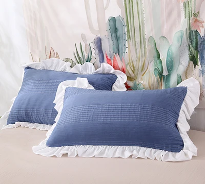 blue 2 шт. Милый хлопковый чехол для подушки в виде листа лотоса, однотонный лоскутный чехол для подушки для девочек, декоративный чехол для подушки для сна - Цвет: blue