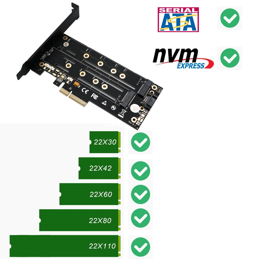 Двойной разъем M.2 для NGFF SSD NVME M Key + B PCI Express 3 0 4X PCIE M2 SATA карта расширения с