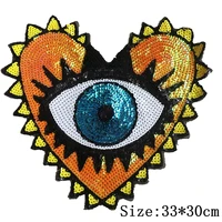 big eye sequins patches heart shape eyeball beaded patches for clothes 3330cm sew on vintage sequined appliques patch 3 colors