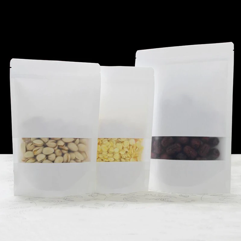 100 шт. белые подарочные пакеты из крафт бумаги с окошком сумки для хранения на