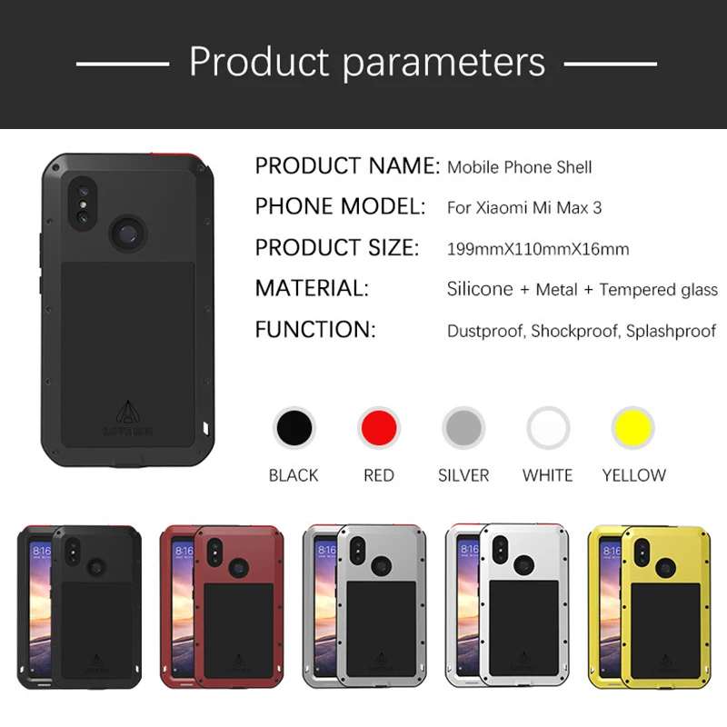 LOVEMEI Powerful Metal Waterproof Case For Xiaomi Mi Max 3 Aluminum Armor ShockProof Back Cover Full Body Protection Phone |