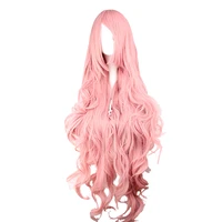 mcoser 90cm synthetic long wavy pink color cosplay wig with bangs 100 high temperature fiber hair wig 235a