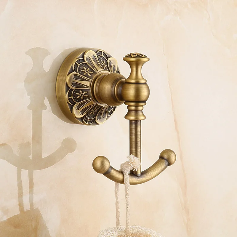 Double Robe Hooks Античная бронза аксессуары для ванной комнаты все-в-одном посылка, вешалка для полотенец, кольцо для полотенец, держатель для туалетной щетки, крючок для халата, держатель для фена - Цвет: Double Robe Hooks