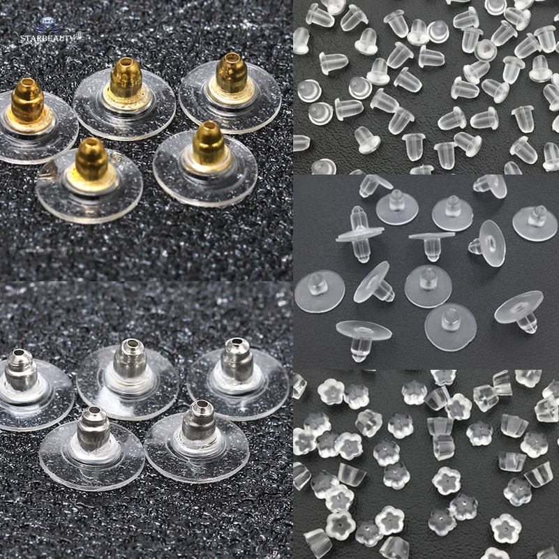 

200pcs/lot Soft Plastic Earnuts Stud Earring Back Stoppers DIY Gold Disc Plum Ear Post Nuts Transparent Rubber Jewelry Findings