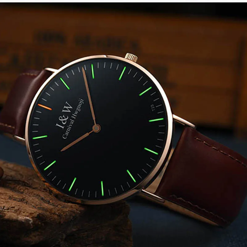 Модные мужские ультратонкие деловые кварцевые часы карнавал и Вт светильник