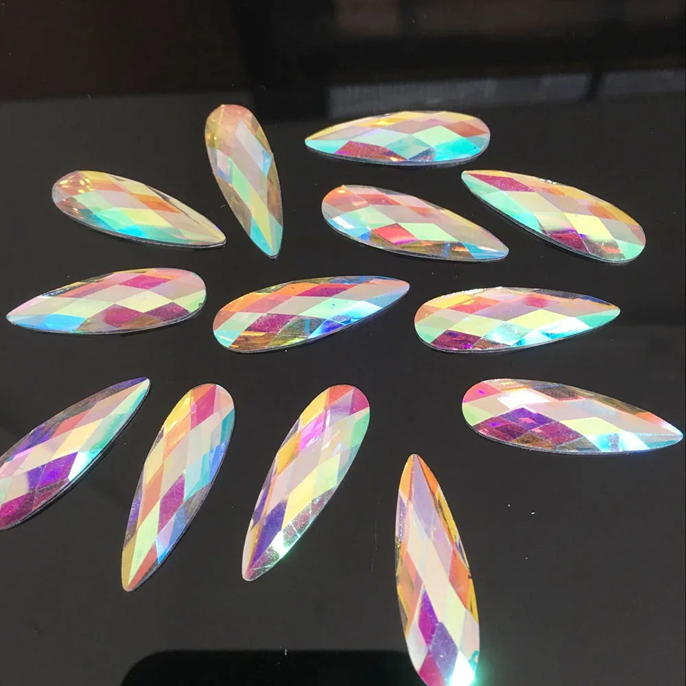 

50pcs Big Size 10x30mm Drop Shape Glue on Rhinestones Crystals Stones Flatback Strass for Wedding Dress Crafts Sew on Stone