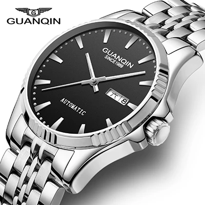 silver black B Водонепроницаемые мужские часы из нержавеющей стали GUANQIN Брендовые Часы Мужские автоматические механические наручные часы Relogio Masc - Цвет: silver black B