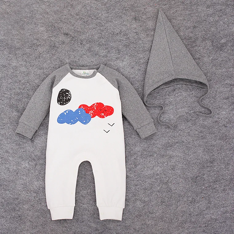 2016 детская одежда комбинезон + шляпа детские цельный новорожденных комбинезоны с