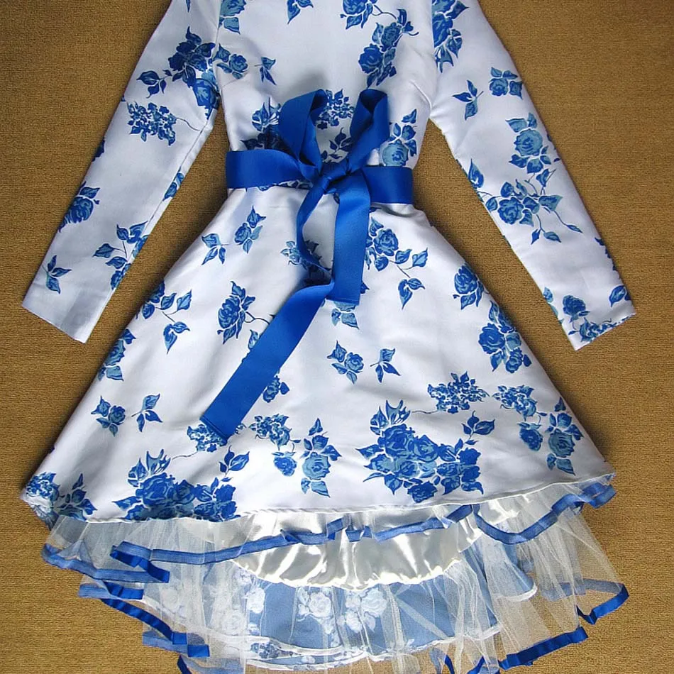 Цветочный принт высокая тонкая талия мини-платье женщин лук Лоскутная сетки