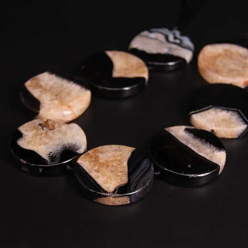 Approx8PCS большие размеры черные сырые Агаты Drusy Geode плоские круглые бусины