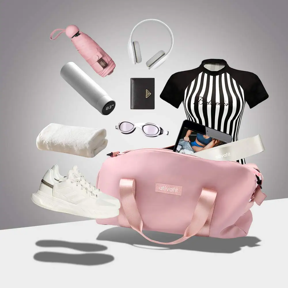 Sports Gym Bag with Wet Pocket & Shoes Compartment Waterproof Swim Overnight Travel Duffel Bag for Women