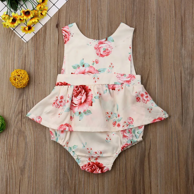 Focusnorm Newborn Baby Girl 0-24M Ruffle Romper Sleeveless Bow Print Floral Summer Jumpsuit Sunsuit Outfits Clothes | Детская одежда и